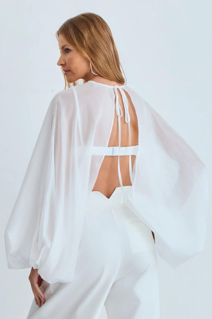 Imagem de Blusa Capa Mangas Bufantes E Amarração Off White