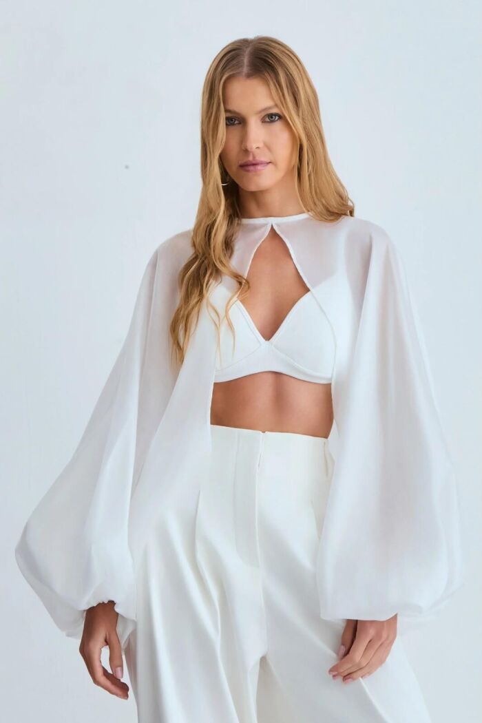 Imagem de Blusa Capa Mangas Bufantes E Amarração Off White