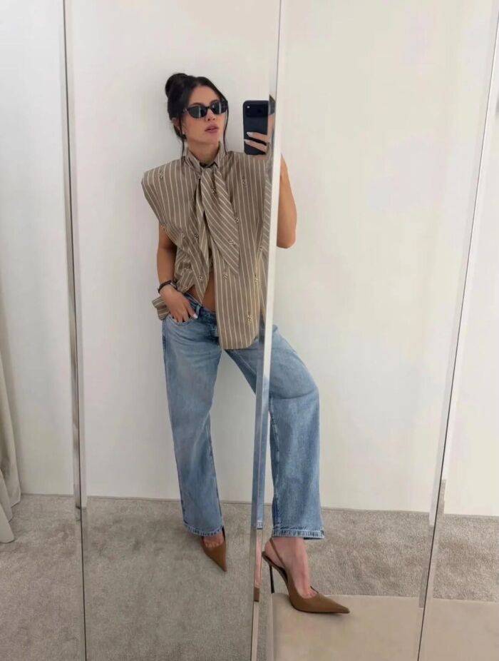 Imagem de Camisa Tania Listra Bege Cloude