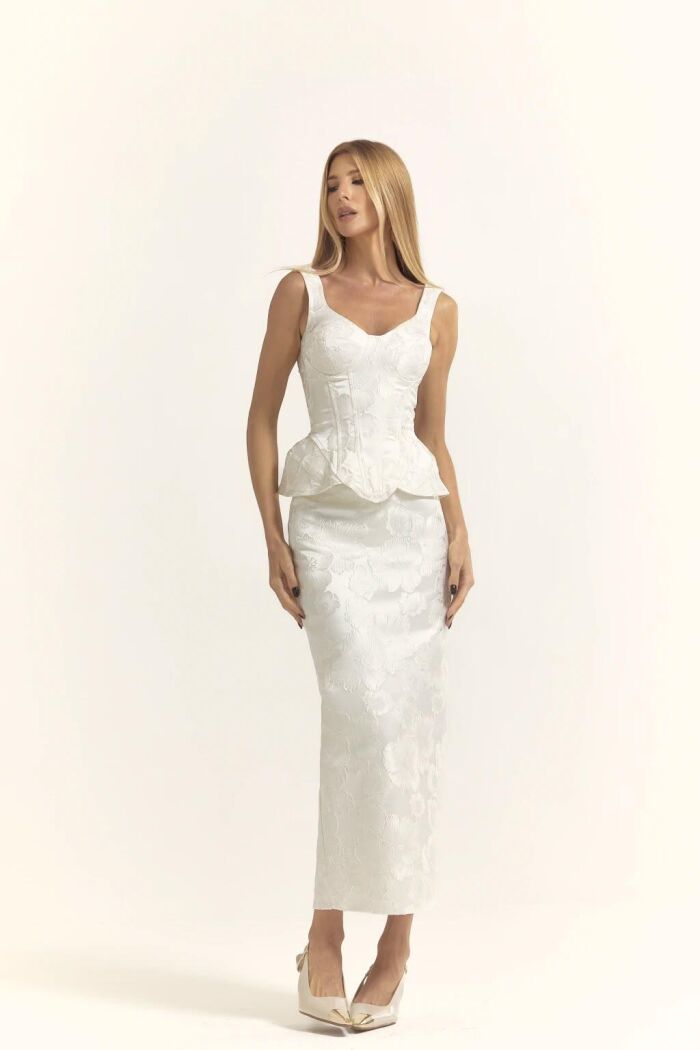 Imagem de Conjunto Corset Estruturado E Saia Lápis Mídi Off White Closet De Luxe