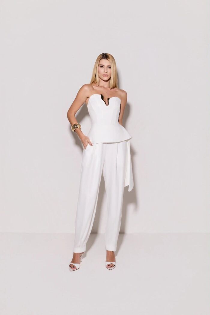 Imagem de Macacão Crepe Acetinado Corset Tomara Que Caia Com Metal Orgânico Off White Closet De Luxe