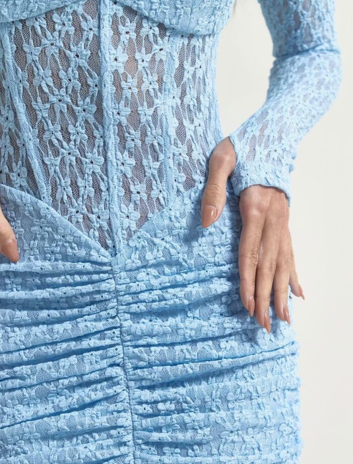 Imagem de Vestido longo Renda Gola Alta Azul Limone