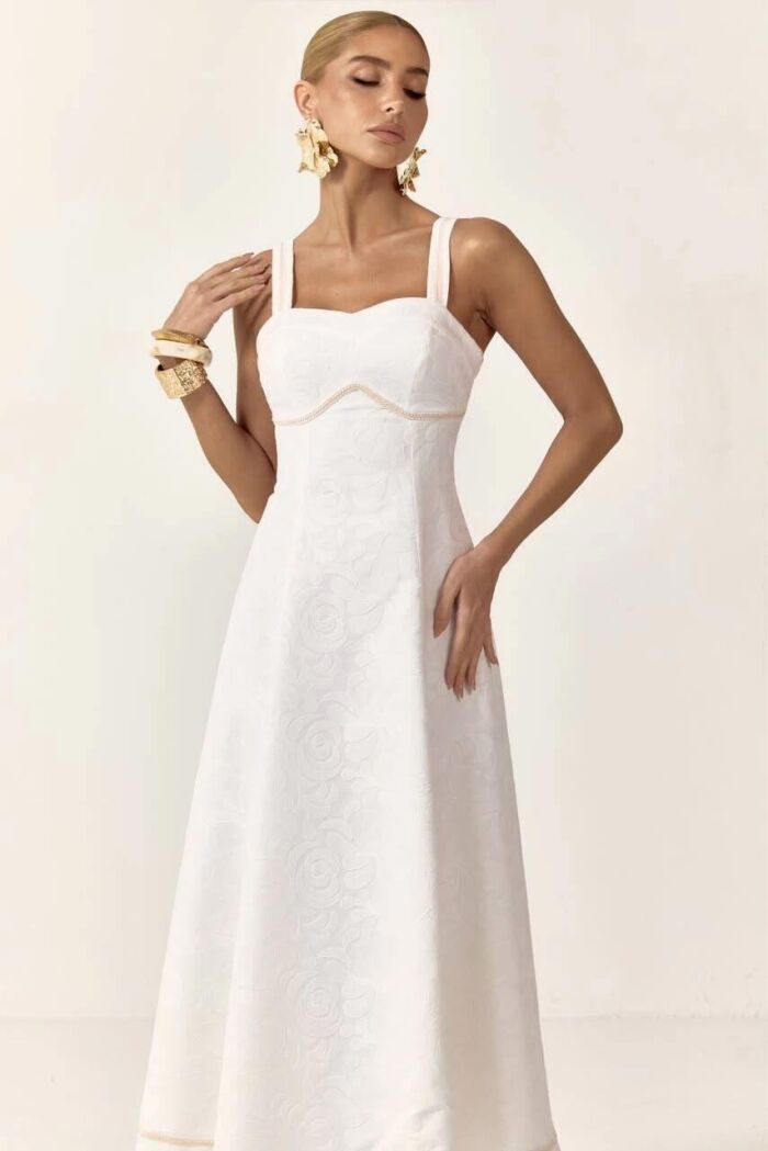 Imagem de Vestido Mídi Alfaiataria Bordado Off White Closet De Luxe