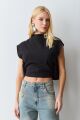 Imagem adicional 2 do item Blusa Manga Curta Recorte Com Abertura Costas E Amarração Preta Zen