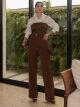 Imagem adicional 0 do item Conjunto Alfaiataria Top E Calça Marrom Luzia Fazzolli