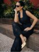 Imagem adicional 1 do item Conjunto Crepe E Chiffon Devorê Preto Luzia Fazzolli