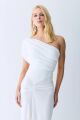 Imagem adicional 7 do item Vestido Longo Franzidos Detalhe Frontal Um Ombro Só Off White Zen