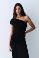 Imagem adicional 1 do item Vestido Longo Franzidos Detalhe Frontal Um Ombro Só Preto Zen