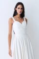 Imagem adicional 5 do item Vestido Mídi Detalhe Decote E Alça Com Pregas E Saia Off White Zen