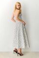 Imagem adicional 1 do item Vestido Longo Acinturado Pregas Saia Recorte Busto Off White Com Preto Zen