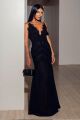Imagem adicional 1 do item Vestido Longo Com Fluidez Detalhes Em Renda E Alça Fina Preto Zen