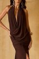 Imagem adicional 1 do item Vestido Longo Drapeado Em Malha Marrom Luleg
