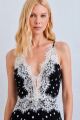 Imagem adicional 0 do item Vestido Mídi Fluido Com Decote V E Detalhes Em Renda Preto Com Off White Zen
