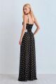 Imagem adicional 1 do item Vestido Mídi Fluido Com Decote V E Detalhes Em Renda Preto Com Off White Zen