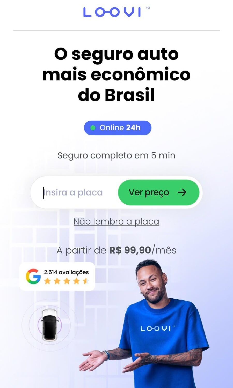 Imagem do site da Loovi onde o cliente realiza sua cotação com a inteligência artificial da empresa.