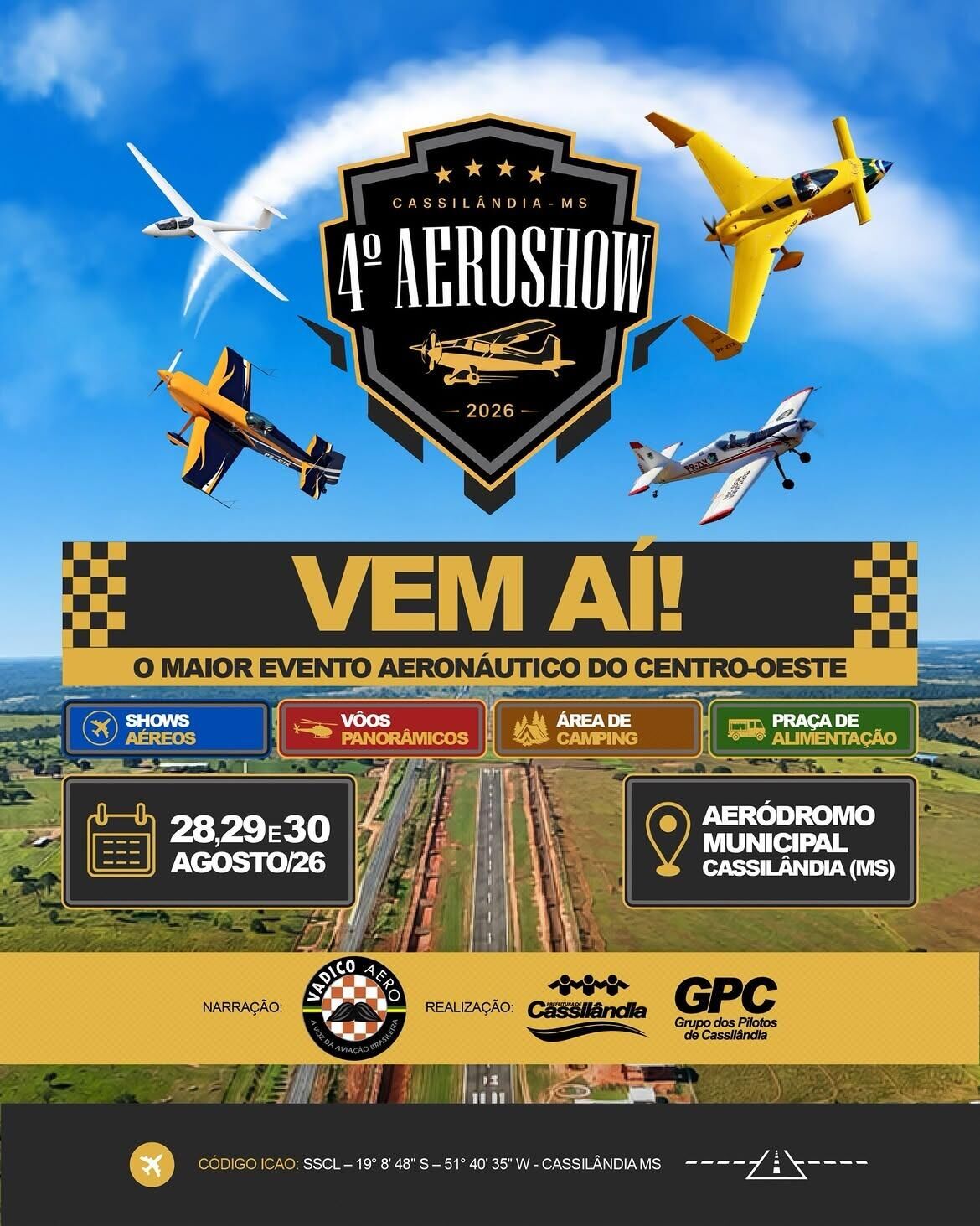 Ilustração da notícia Cassilândia se prepara para receber o 4º AeroShow com mais de 100 aeronaves da MS Todo dia