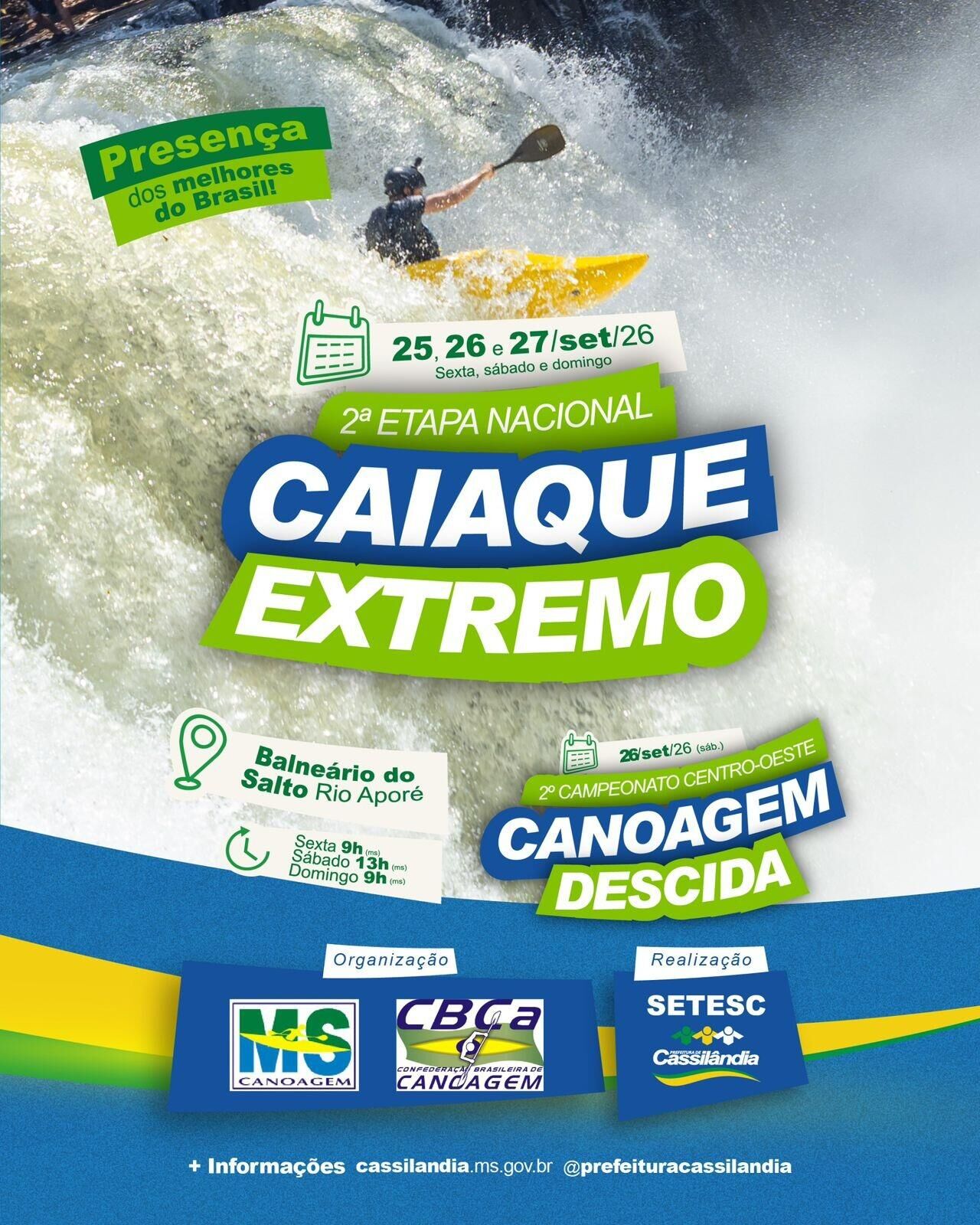 Ilustração da notícia Cassilândia recebe etapa nacional de caiaque extremo no Rio Aporé da MS Todo dia