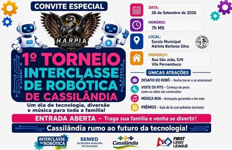 Imagem ilustrativa da matéria Cassilândia promove 1º Torneio Interclasse de Robótica com desafios e participação de estudantes