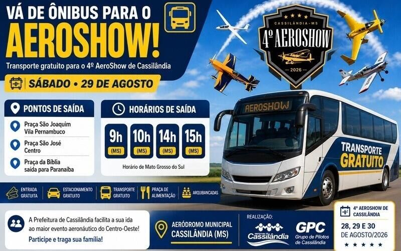 Imagem ilustrativa da matéria Cassilândia terá transporte gratuito para o 4º AeroShow neste sábado