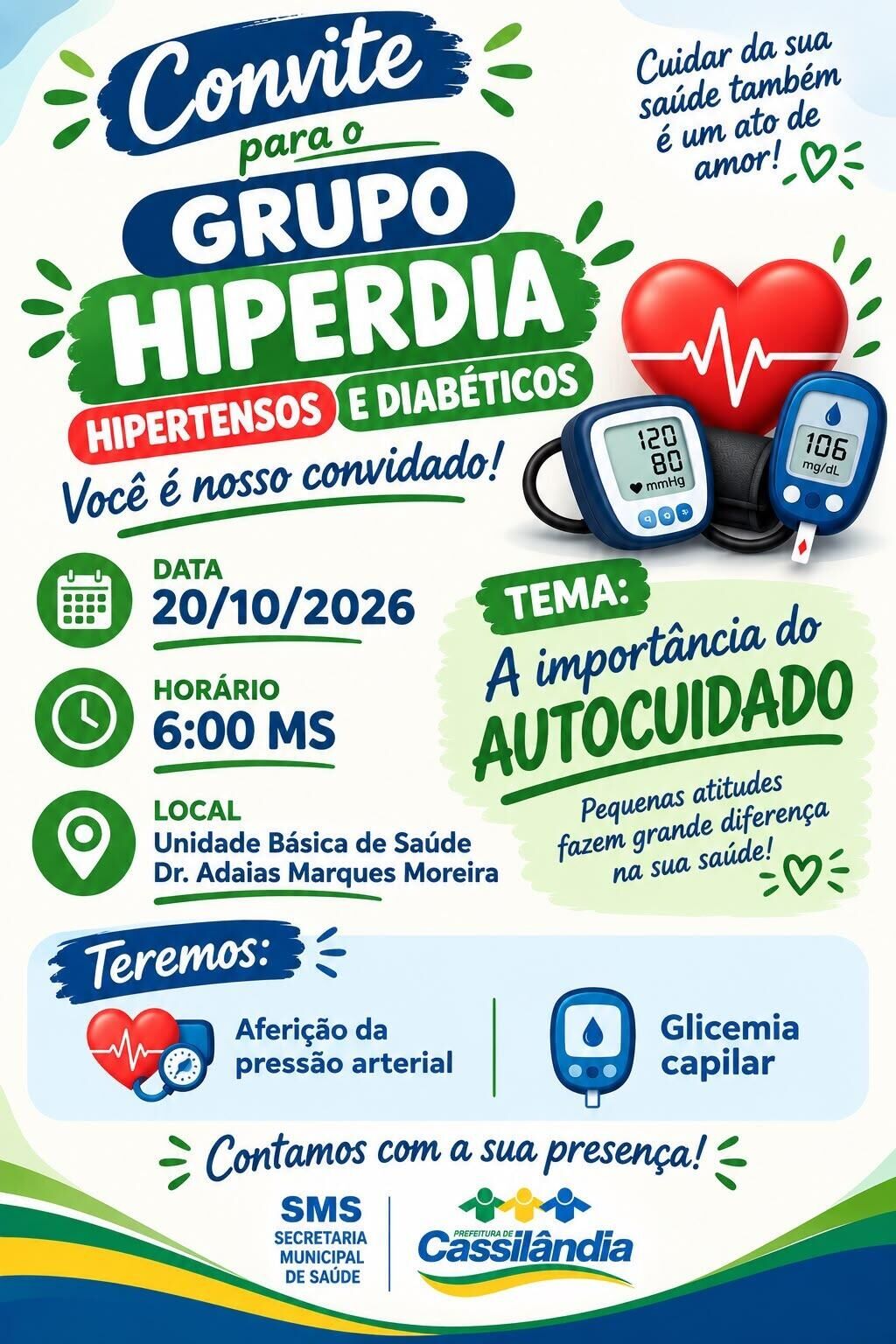 Ilustração da notícia Grupo Hiperdia promove encontro sobre autocuidado em Cassilândia da MS Todo dia