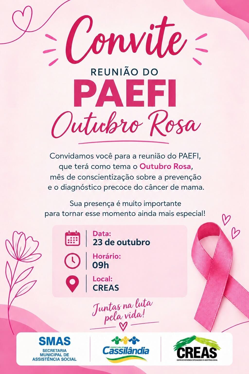 Ilustração da notícia PAEFI promove encontro sobre Outubro Rosa nesta sexta-feira em Cassilândia da MS Todo dia