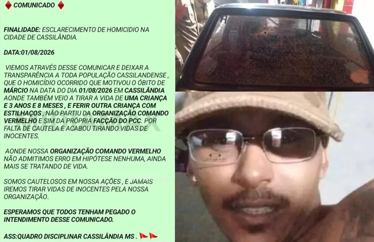 Imagem da notícia Suposto comunicado nega envolvimento de facção em ataque que matou criança e pai em Cassilândia