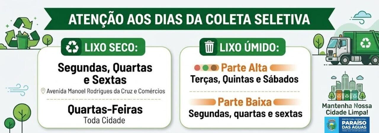 Imagem ilustrativa da matéria Sabe os dias da Coleta Seletiva em Paraíso das Águas? confira