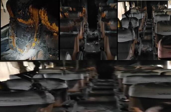 Imagem da notícia Após briga com esposa, homem ateia fogo em ônibus com 13 passageiros na BR 262, em Água Clara
