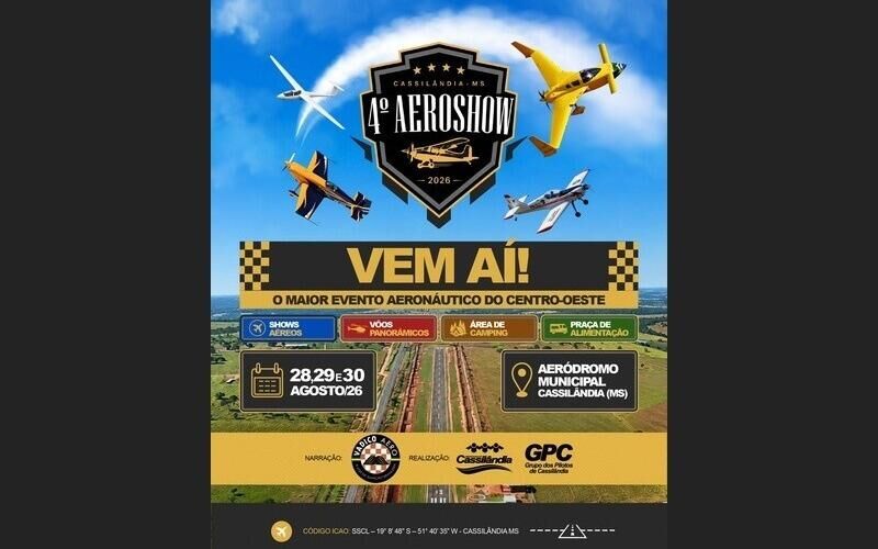 Ilustração da notícia Cassilândia realiza Aeroshow com mais de 100 aeronaves neste fim de semana da MS Todo dia