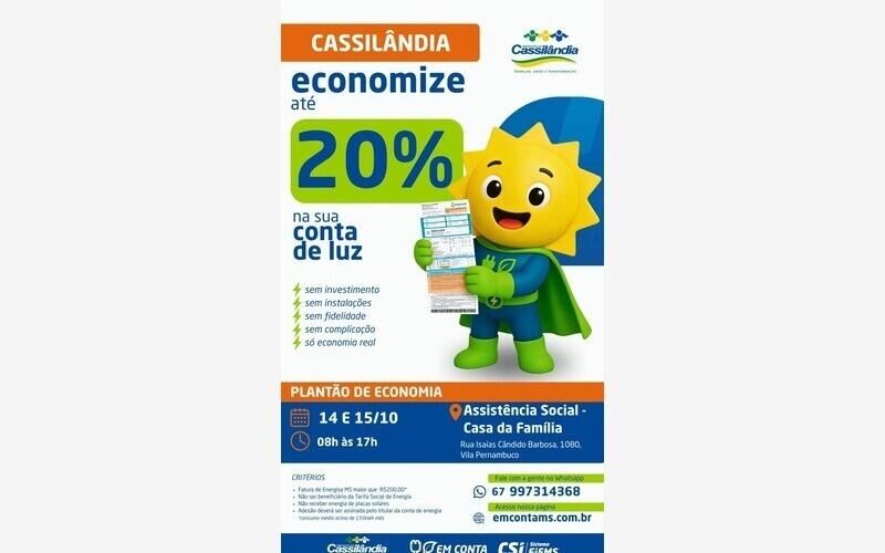 Ilustração da notícia Hoje e amanhã: Moradores de Cassilândia podem economizar até 20% na conta de luz com programa de energia renovável da MS Todo dia