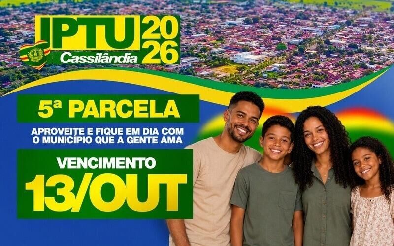 Imagem ilustrativa da matéria Atenção contribuintes: 5ª parcela do IPTU 2026 vence nesta terça-feira em Cassilândia