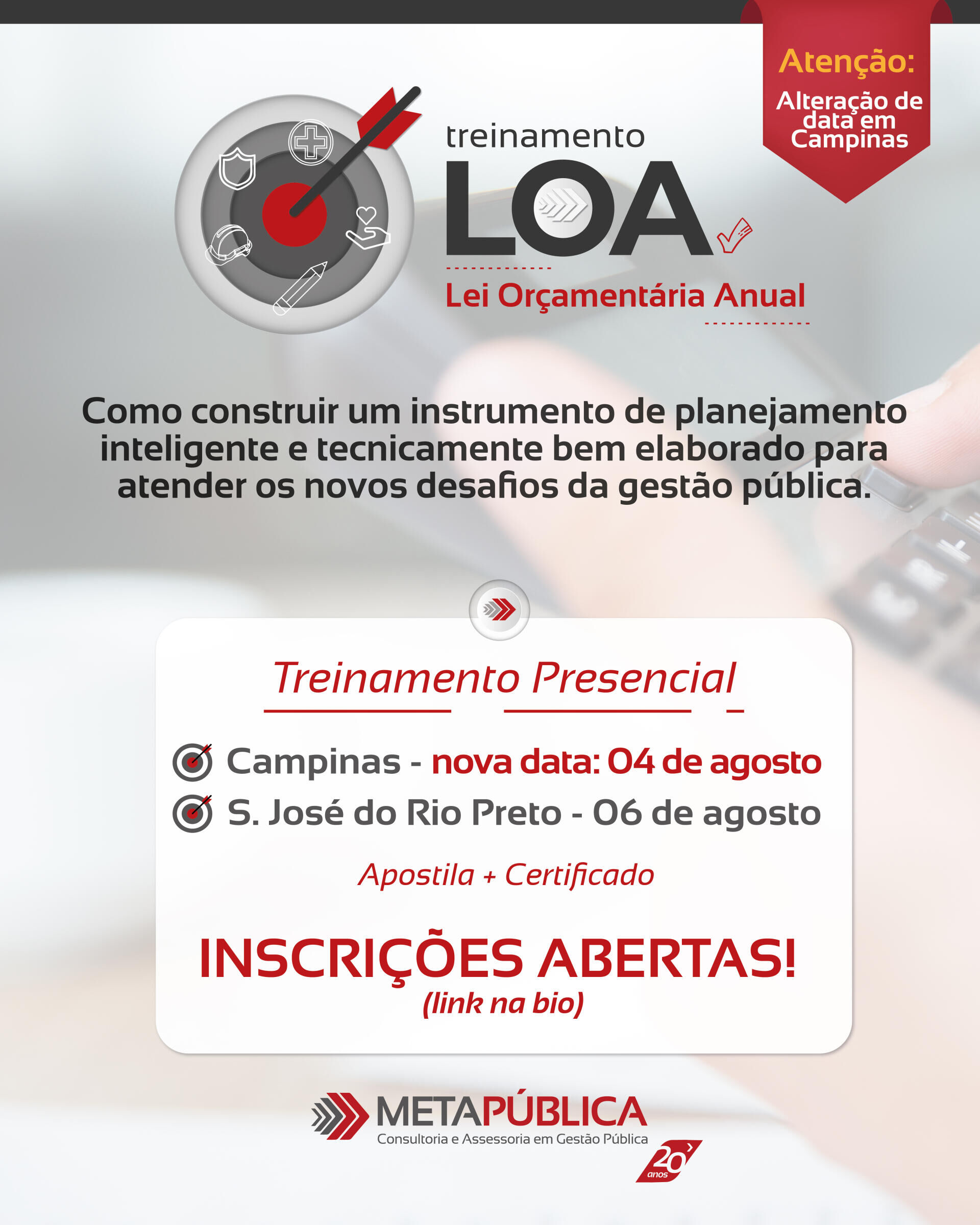 Imagem da notícia MetaPública abre inscrições para treinamento presencial sobre a LOA 2027 com foco nos novos desafios da gestão pública