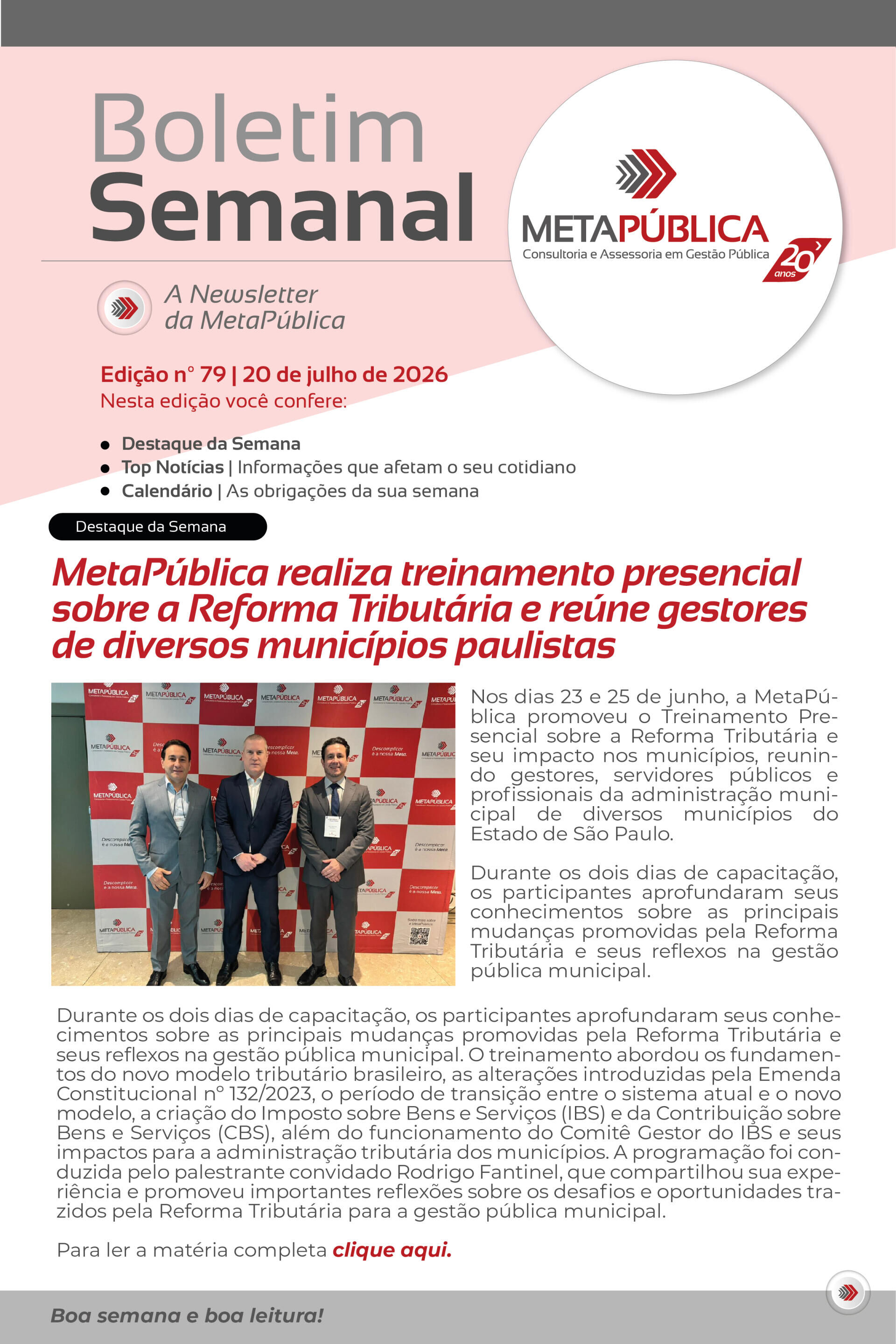 Imagem principal de BOLETIM SEMANAL Nº 79 - 20 DE JULHO DE 2026