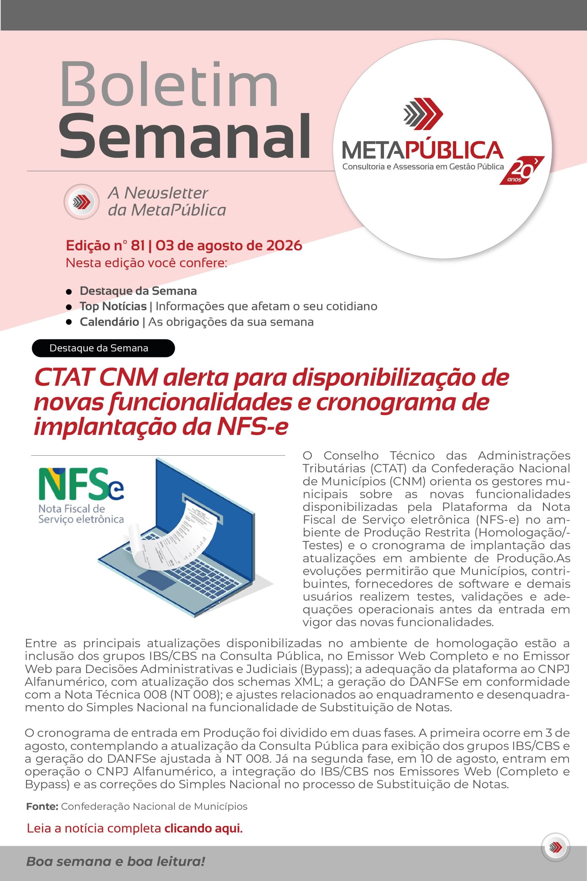 Imagem principal de BOLETIM SEMANAL Nº 81 - 03 DE AGOSTO DE 2026