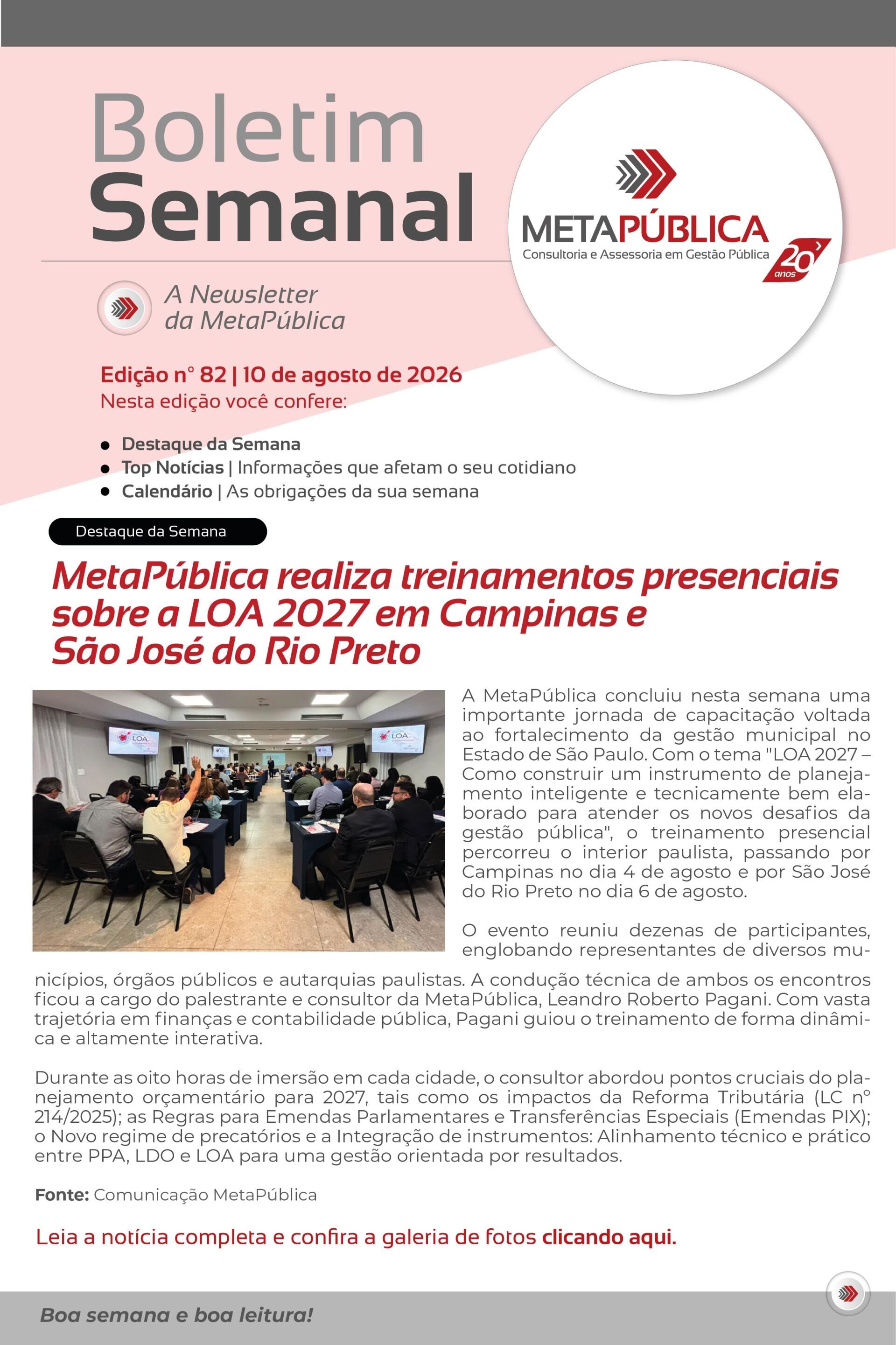 Imagem da notícia BOLETIM SEMANAL Nº 82 - 10 DE AGOSTO DE 2026