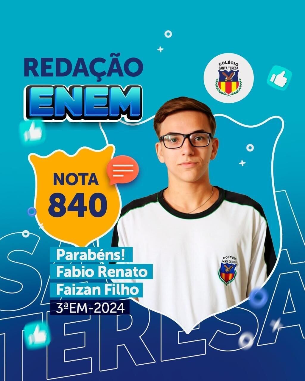 Arte de aluno com nota 840 na redação do ENEM 2024