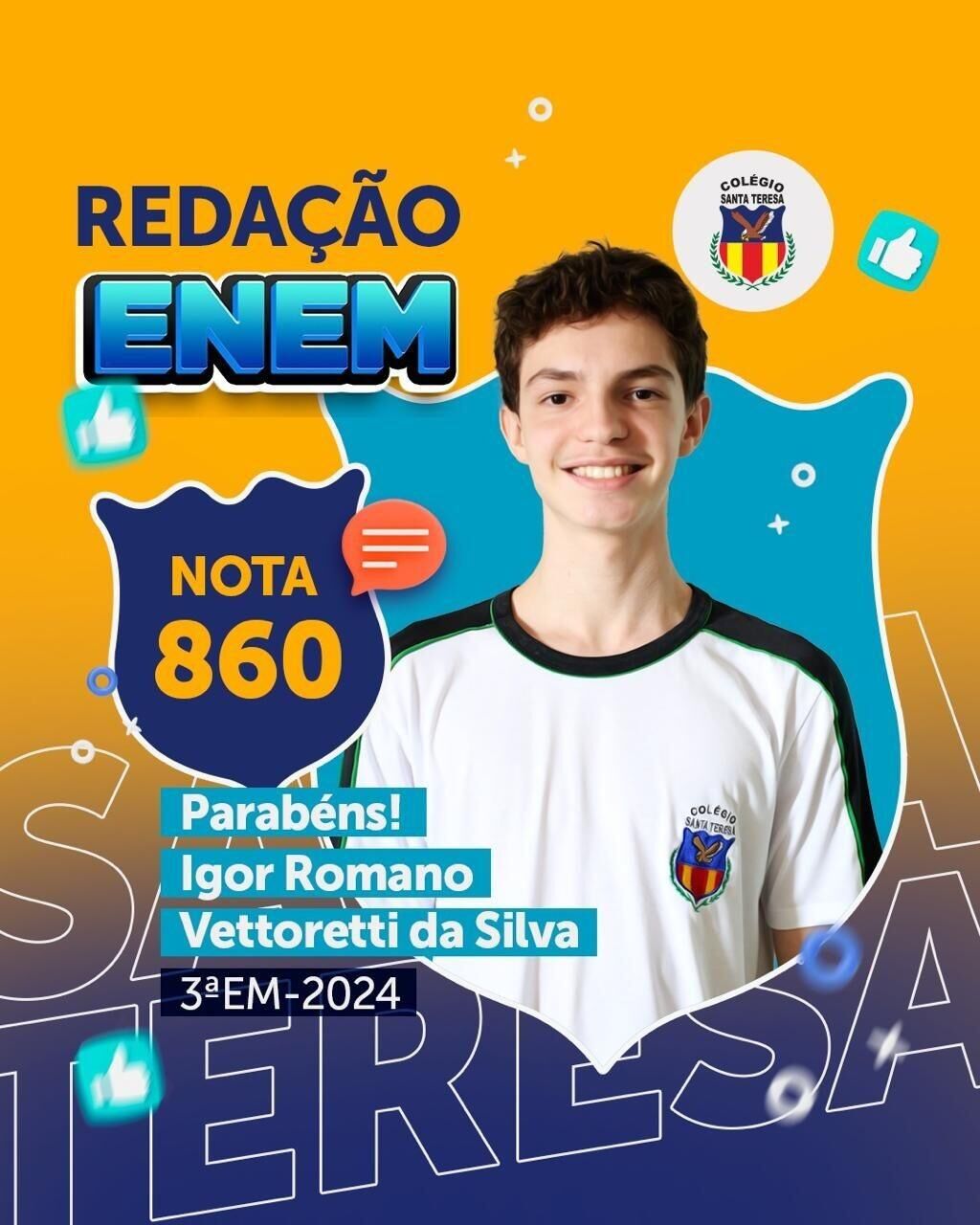 Arte de aluno com nota 860 na redação do ENEM 2024