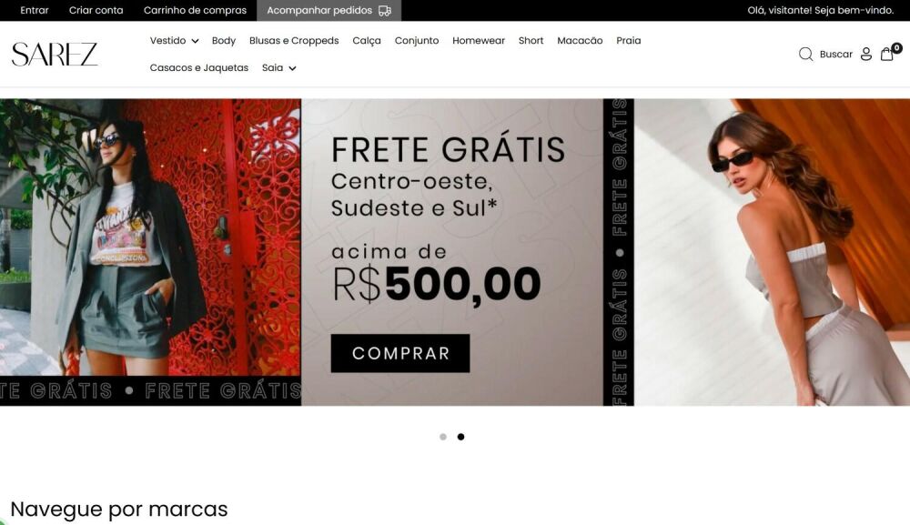 Página inicial da loja virtual Sarez Store, projeto da Eco Webdesign