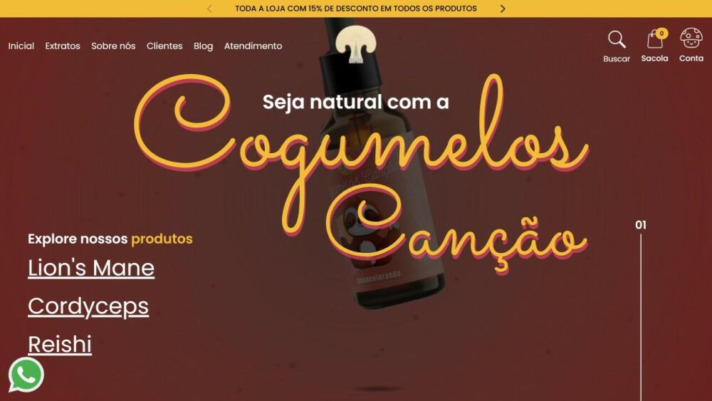 Página inicial da loja virtual Cogumelos Canção, projeto da Eco Webdesign