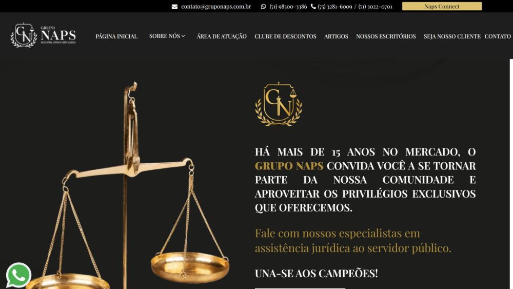 Página inicial do site Grupo NAPS, projeto da Eco Webdesign