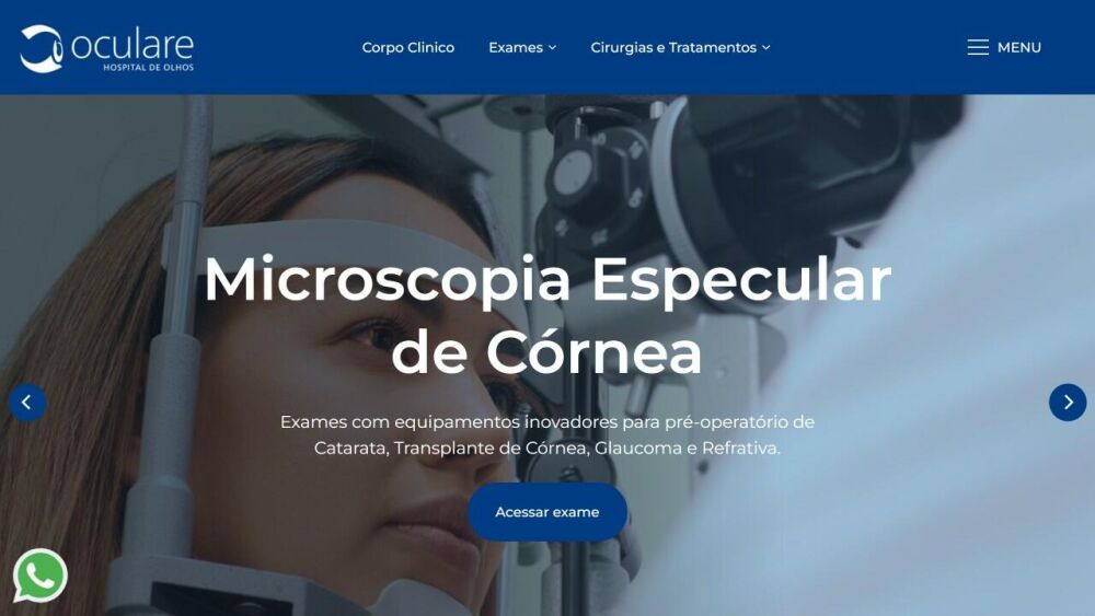 Página inicial do site Oculare Oftalmologia, projeto da Eco Webdesign
