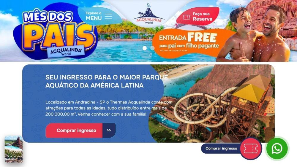 Página inicial do site Thermas Acqualinda, projeto da Eco Webdesign