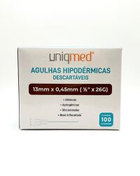 Imagem de Agulha Hipodérmica 13mm X 0,45mm 26G (1/2 Pol) Uniqmed - Caixa Com 100 Unidades