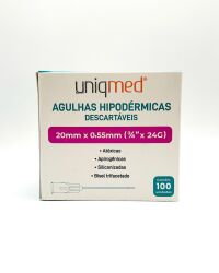 Imagem de Agulha Hipodérmica 20mm X 0,55mm 24G (3/4 Pol) Uniqmed - Caixa Com 100 Unidades