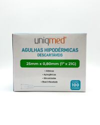 Imagem de Agulha Hipodérmica 25mm X 0,80mm 21G (1 Pol) Uniqmed - Caixa Com 100 Unidades