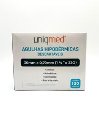 Imagem de Agulha Hipodérmica 30mm X 0,70mm 22G (1-1/4 Pol) Uniqmed - Caixa com 100 Unidades