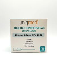 Imagem de Agulha Hipodérmica 25mm X 0,6mm 23G (1 Pol) Uniqmed - Caixa Com 100 Unidades