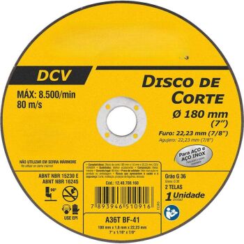 Imagem principal de DISCO DE CORTE METAL 180MM X 1,6MM X 22,2MM (7" X 1/16 X 7/8)