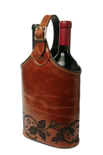 Imagem do produto PORTA-VINHOS EM COURO CAMEL PARA DUAS GARRAFAS
