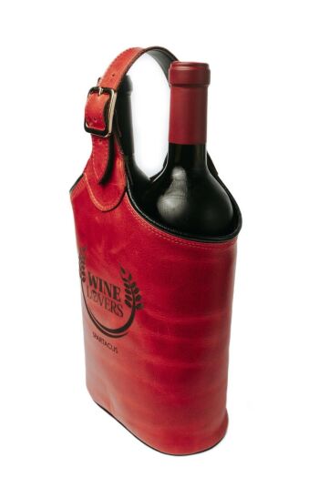Imagem do produto PORTA-VINHOS EM COURO VERMELHO PARA DUAS GARRAFAS